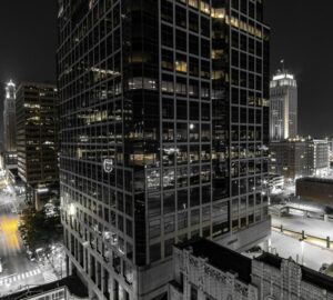 black and grey building during night time