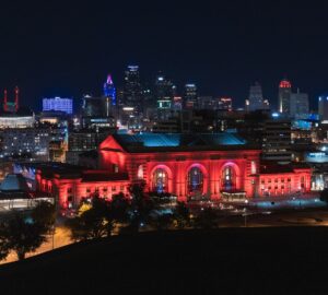 red building at night time