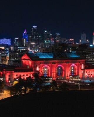 red building at night time