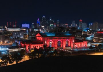 red building at night time